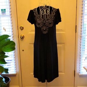 NIC&DOM little black dress beaded v neck flutter sleeves pullover style L …EUC